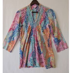 Lilly‎ Pulitzer Sarasota Beaded Tunic Top Electric Feel Size XS Cotton Resort